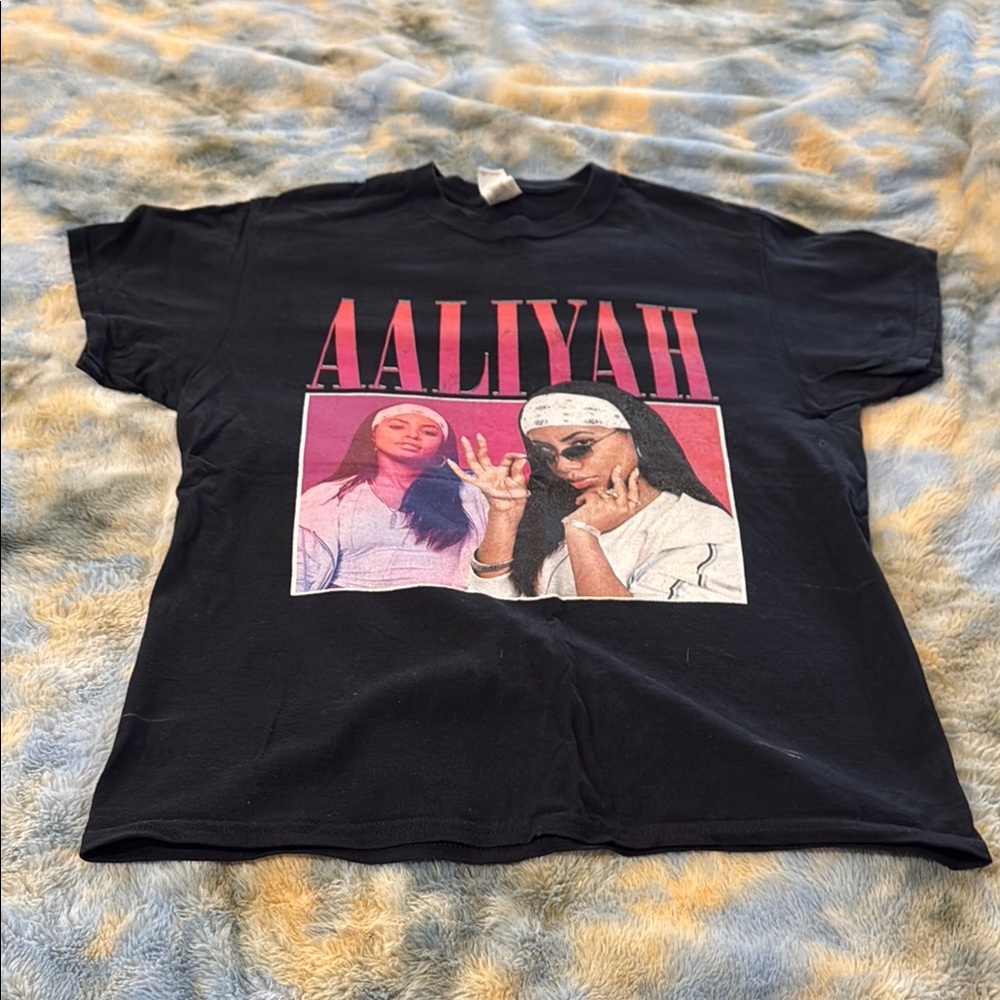 Black Graphic T-Shirt with Aaliyah Design
